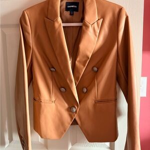 Express Double-Breasted Faux Leather Blazer in Camel
